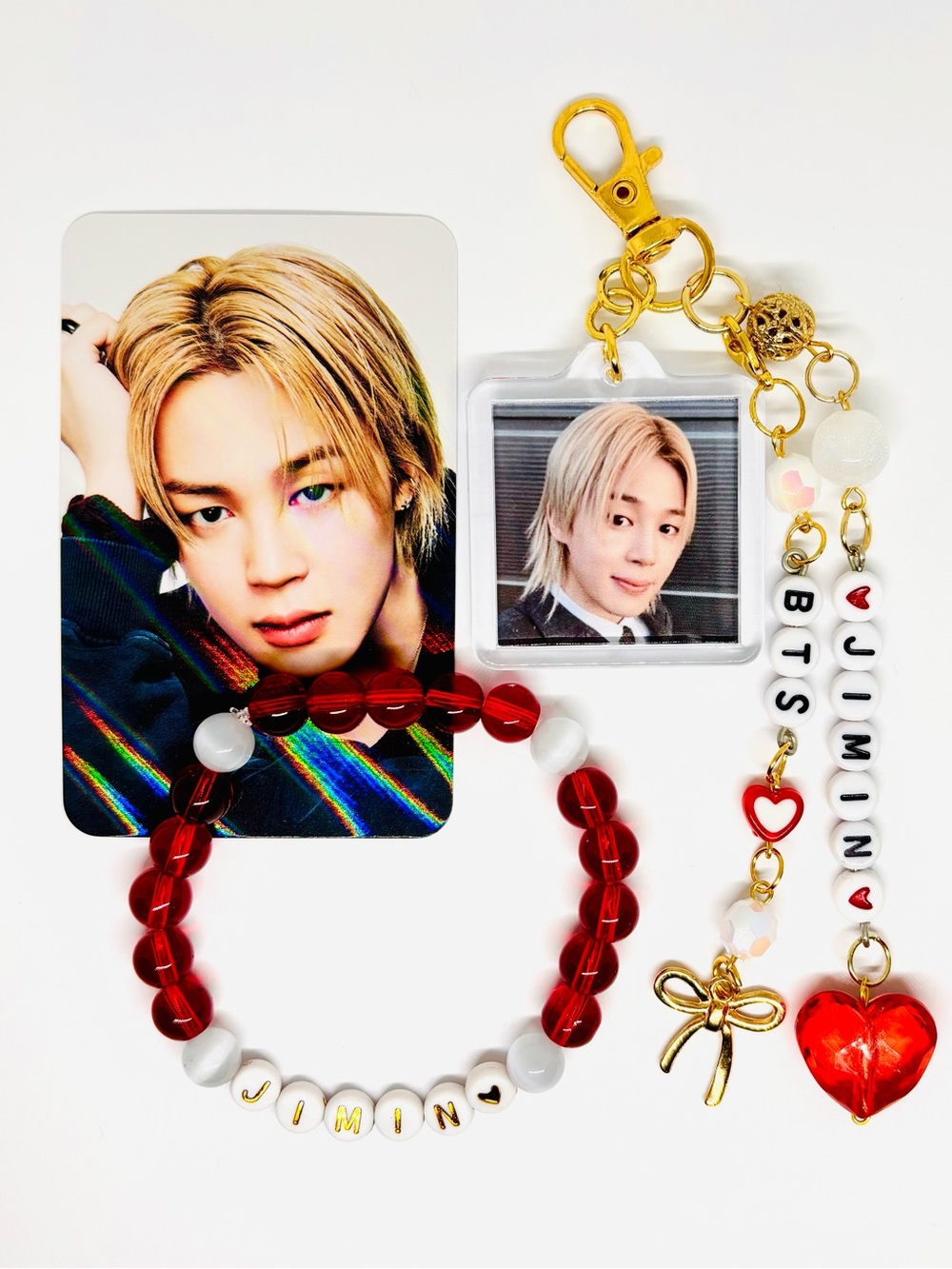 (3pcs) BTS JIMIN BIAS PHOTO KEYCHAIN BRACELET PHOTOCARD BUNDLE
